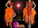 Neon Orange Floral Motif Sequin Knee Length Beaded Stone Studded Tail Dress
