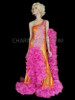 Vibrant Orange and Fuchsia Gown with Ruffle Boa Arm Train