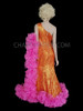 Vibrant Orange and Fuchsia Gown with Ruffle Boa Arm Train