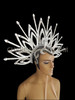 Exotic Diva Showgirl Silver Color Head Dress In Leafy Patterns