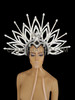 Exotic Diva Showgirl Silver Color Head Dress In Leafy Patterns