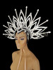 Exotic Diva Showgirl Silver Color Head Dress In Leafy Patterns