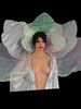 Shimmering Showgirl’S Silver Accented Cape With Huge Shoulder Leafy Design