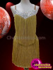Gold Fringe Sleeveless Drag Queen Dress Accented With White Crystals