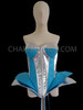 Showgirl’S Iridescent Silver Accented Blue Shiny Vinyl Backless Gaga Corset