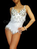 Rhinestone Setting Pure White Spaghetti Strapped Dance Diva Leotard Dress