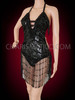 Halter Style Black Sequin Leotard With long Beaded Fringe