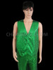 Green Sequin Tuxedo Vest Pants Bow-tie Hat Set
