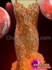 Beautiful Orange Sequin Silver Setting Floral Pattern Long Dance Queen Gown