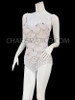 White Sexy Show Girl Leotard With Silver Stones And Deep Fringes