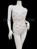 White Sexy Show Girl Leotard With Silver Stones And Deep Fringes