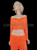 Crystallized Orange Dance Latin Salsa Fringe Off Shoulder Top and Pants