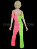 Crystallized Pink Green Dance Latin Salsa Fringe Off Shoulder Top And Pants