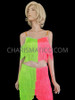Crystallized Pink Green Dance Latin Salsa Fringe Off Shoulder Top And Pants