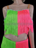 Crystallized Pink Green Dance Latin Salsa Fringe Off Shoulder Top And Pants