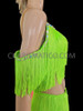 Crystallized Pink Green Dance Latin Salsa Fringe Off Shoulder Top And Pants