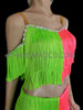 Crystallized Pink Green Dance Latin Salsa Fringe Off Shoulder Top And Pants
