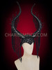 Black Diva Covered Horn Headdress With Hanging Beaded Strips From The Horns