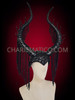 Black Diva Covered Horn Headdress With Hanging Beaded Strips From The Horns