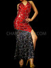 Red And Black Patterned Glamour Queen Long Gown With Halter Back