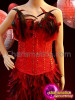 Red Beaded Corset Styled Long Feathered Elegant Skirt
