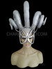 Elegant Silver Mask Styled Drag Queen Futuristic Triple Horn Headdress