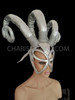 Elegant Silver Mask Styled Drag Queen Futuristic Triple Horn Headdress