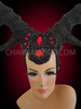 Showgirl’S Black Fabric And Black Bead Wrapped Red Sequined Majestic Horn Headdress