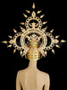 Gold Chinese diva headdress with gold sequinned design,blue and emerald Crystals