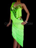 Green Fringed Latin Salsa Dress With Beaded And Crystallized Bust