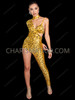 Gold Asymmetrical One Shoulder One Leg Diva Catsuit 