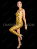 Gold Asymmetrical One Shoulder One Leg Diva Catsuit 