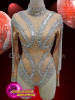 Nude Long Sleeved Crystallized Diva Leotard With Silver Screen
