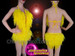 Yellow Feathered Sequinned Diva Show Girl Burlesque Show Time Leotard