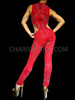 Red Coloured Britney Spears Catsuit With Rich Detailing