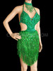 Green Coloured Fringed Halter Neck Diva Dress