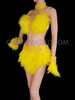 Sensuous Yellow Feather Bra And Bright Feathered Short Skirt