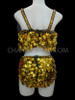 Gold And Black Showgirl Gogo Sequin Bra And Shorts Set