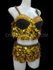 Gold And Black Showgirl Gogo Sequin Bra And Shorts Set