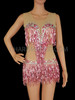 Sweet Pink Sequin Fringe Crystal Burlesque Leotard