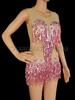 Sweet Pink Sequin Fringe Crystal Burlesque Leotard