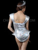 Silver Metallic Extravagance Gaga Costume Sequin Bodysuit Leotard