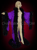 Purple Floor Length Long Slit Coat With Black Feather Boa