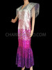 Pageant V-Neck,  Gradient Pink Purple Silver Sequin Full Length Gown