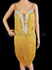 Dazzling Gold Glam Salsa Latin Dance Exquisite Fringe Crystallized Dress
