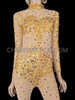 Full Sleeve Nude Catsuit With Gold Sequins
