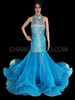 Blue Turtle Neck Ruffle Drag Queen Gown