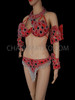 Stunning Black Stone Studded Red Samba Bra And Thong