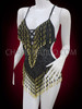 Halter Style Black Sequin Leotard With Gold Beaded Fringe