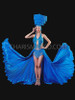 Blue Burlesque Sequin Leotard with Large Fan Wing Skirt & Tassel headdress